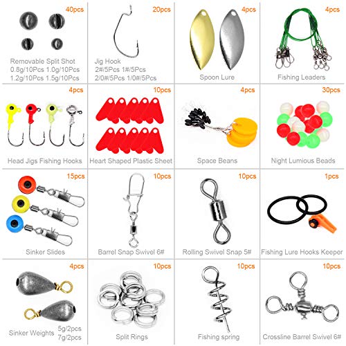188PCS Fishing Accessories Kit set with Tackle Box Pliers Jig Hooks Swivels Tool 